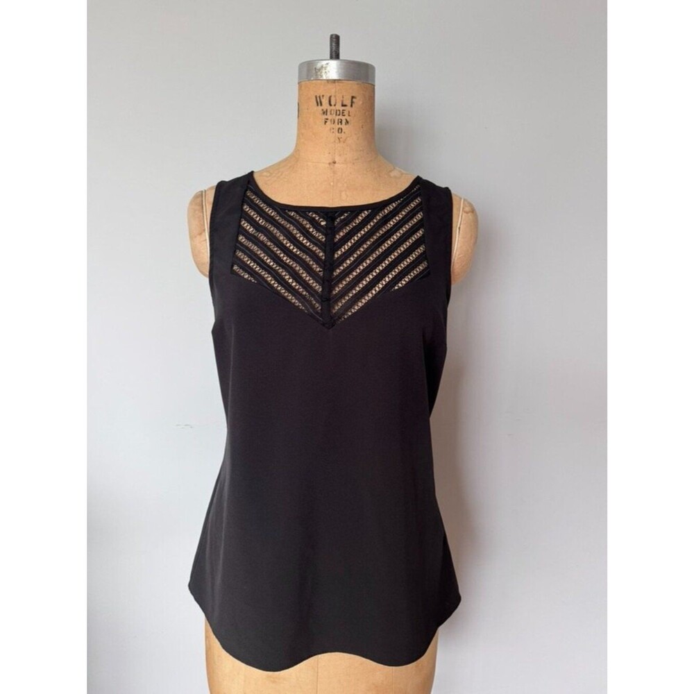 Barney's NY Sleeveless Black Sexy Summer Work Sheer V-Neck Tank Size M